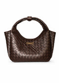Luxury handwoven leather handbag in brown, made in Italy